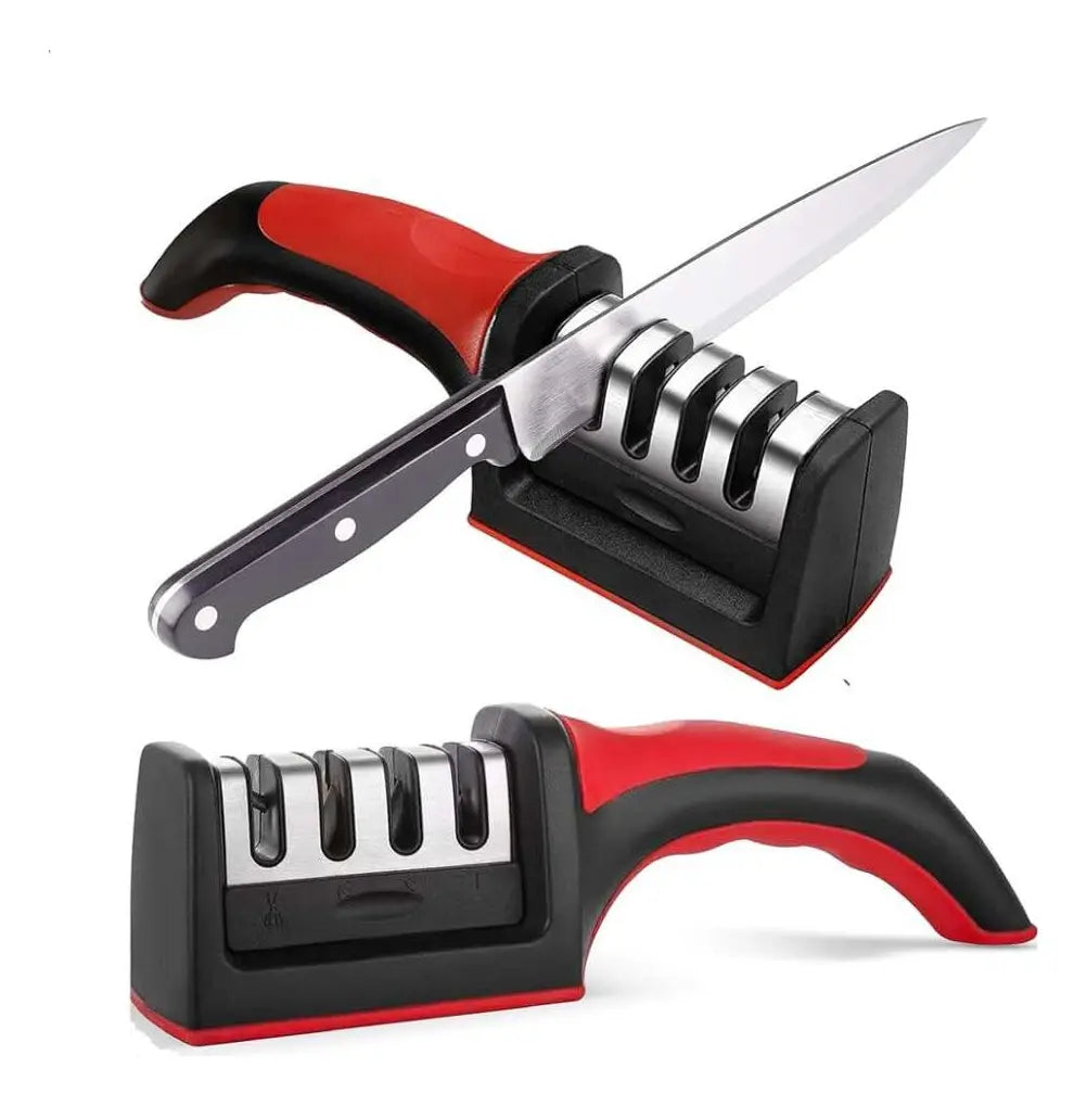 afilador de Cuchillos Profesional STARKCUT Modelo K3 - Sistema de Precisión de 3 Etapas con Mango Ergonómico Rojo