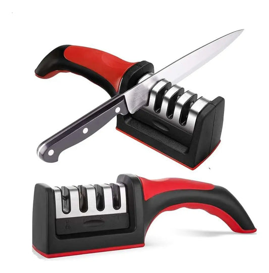 afilador de Cuchillos Profesional STARKCUT Modelo K3 - Sistema de Precisión de 3 Etapas con Mango Ergonómico Rojo