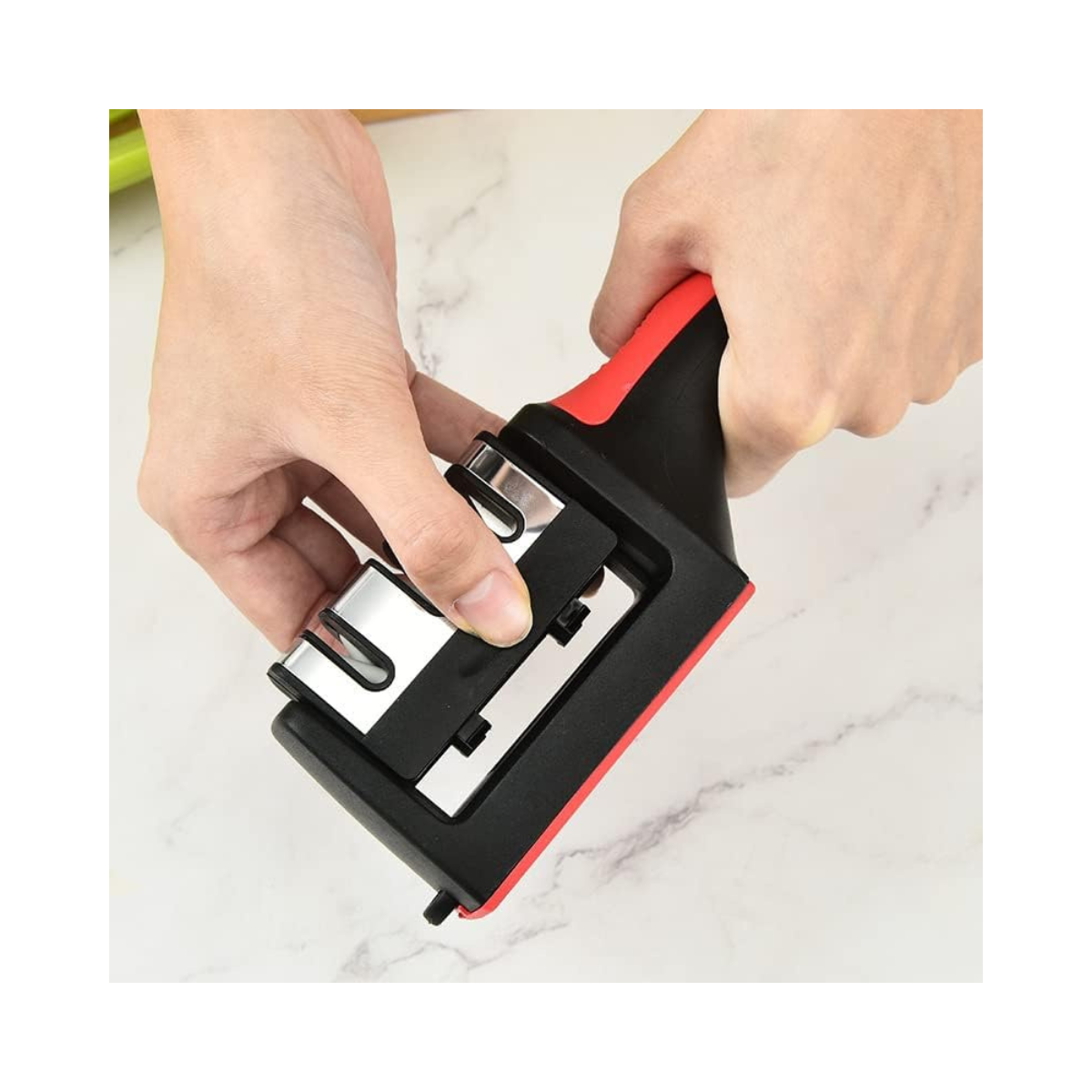 afilador de Cuchillos Profesional STARKCUT Modelo K3 - Sistema de Precisión de 3 Etapas con Mango Ergonómico Rojo