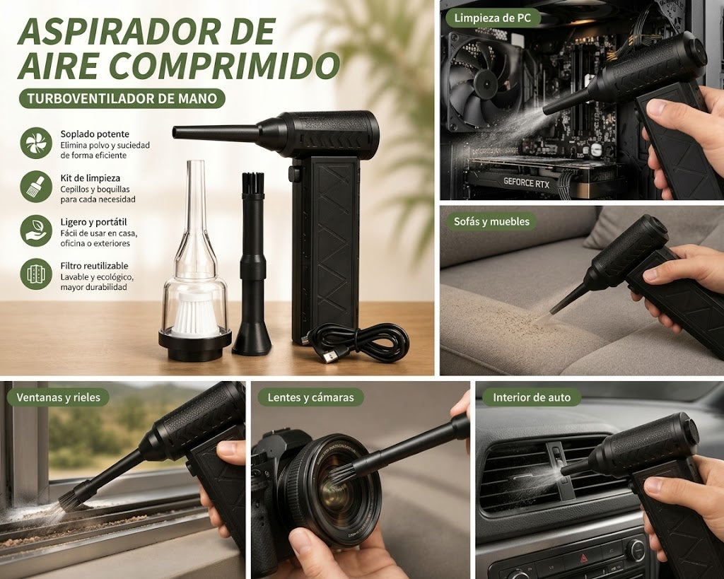 Soplador de Aire Comprimido Turbo – Potente, Recargable y Multiuso