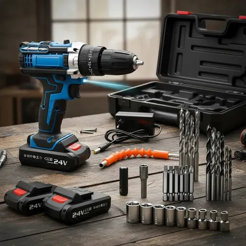 ⚡ Taladro Inalámbrico 24V con Doble Batería + Kit Completo de Herramientas